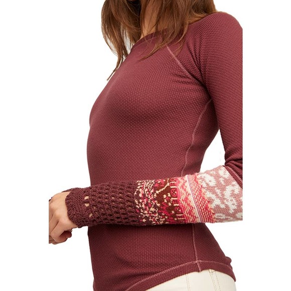 Free People In The Mix Cuff Tee Rio Vino X-Small Thermal - Picture 1 of 9